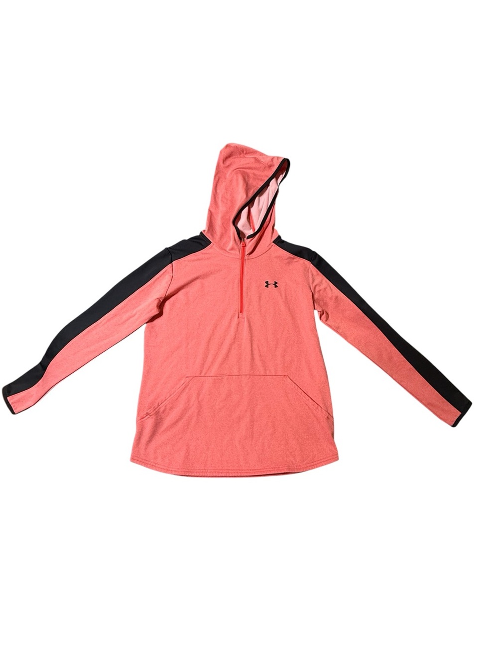 Under Armour Girls Youth YXL 1/4 Zip Hoodie Coral Pink Black Pullover Sweatshirt
